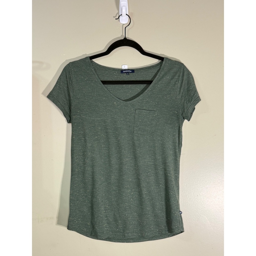 Bonobo Womens Green Gold Metallic Shimmer V-Neck Pocket T-Shirt Size S